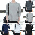 Soft Men's Solid Color Pullover T-Shirt Round Neck Long Sleeve Casual Top