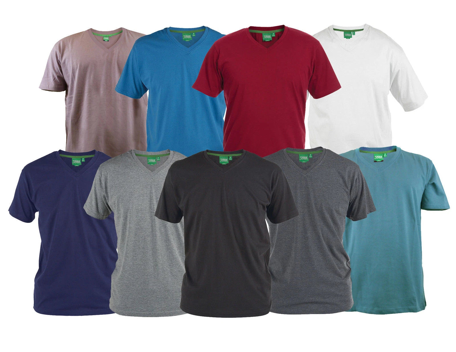 D555 Duke Big Mens Plain Cotton V Neck T-Shirt 2XL-5XL 6XL 7XL 8XL 9 Colours