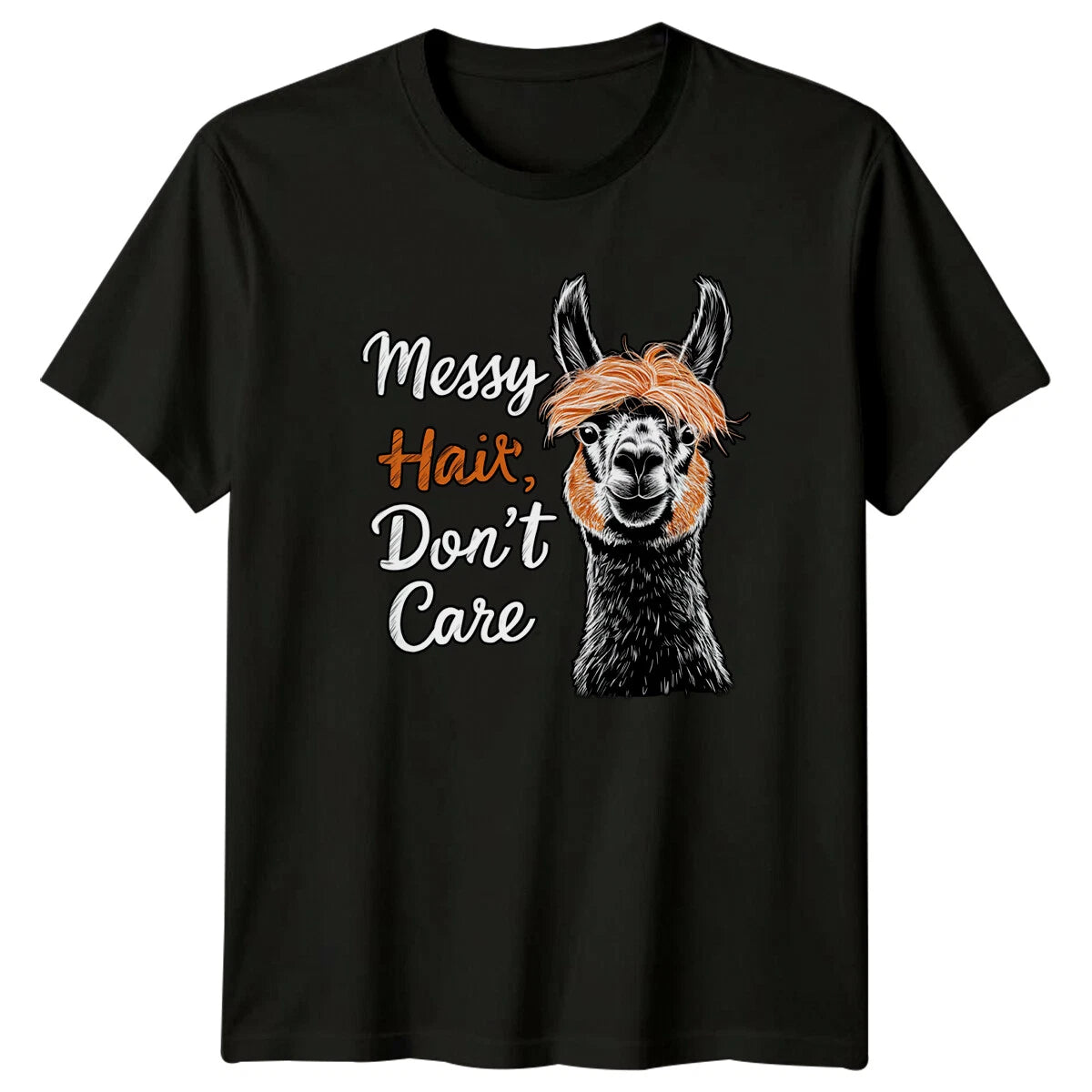 Messy Hair Dont Care Llama T-Shirt Sarcastic Alpaca Graphic Tee
