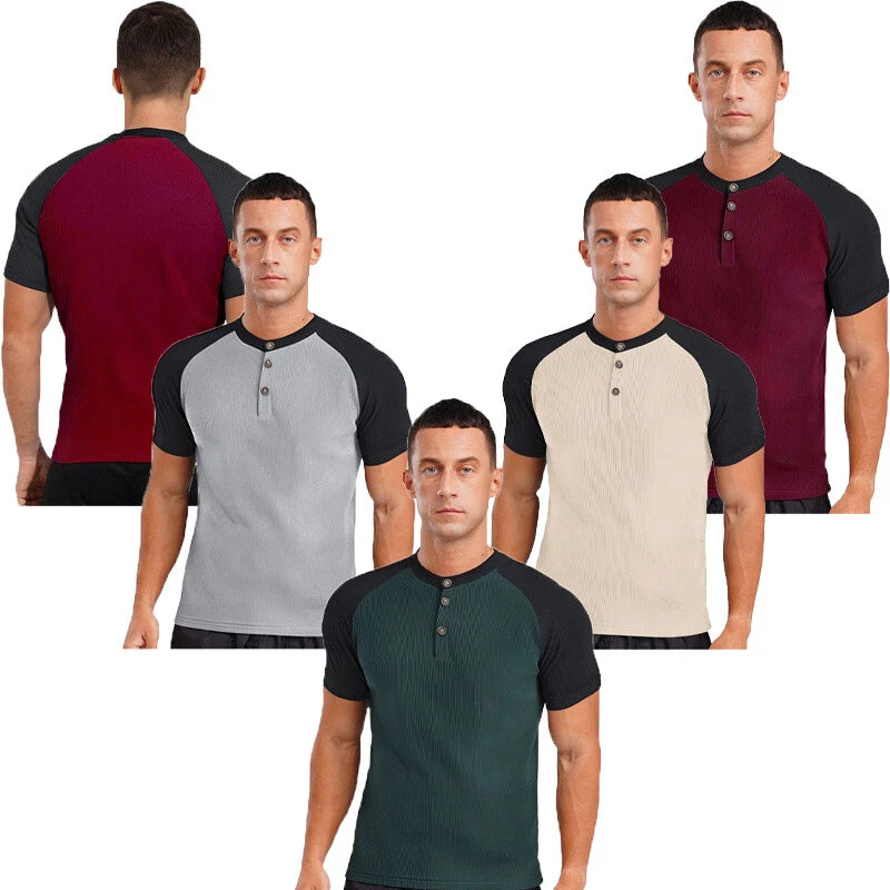Mens T-shirt Holidays Top Color Shirt Office Waffle Tee Round Neck Slim Fit