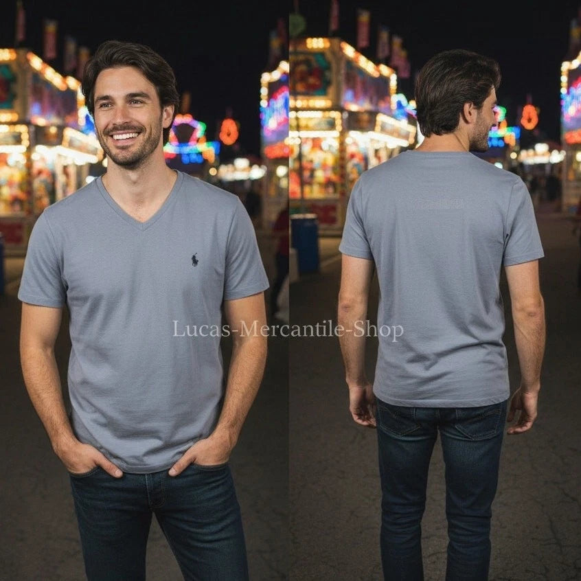 Polo Ralph Lauren V Neck Light Gray T Shirt Men’s Large 46 Chest