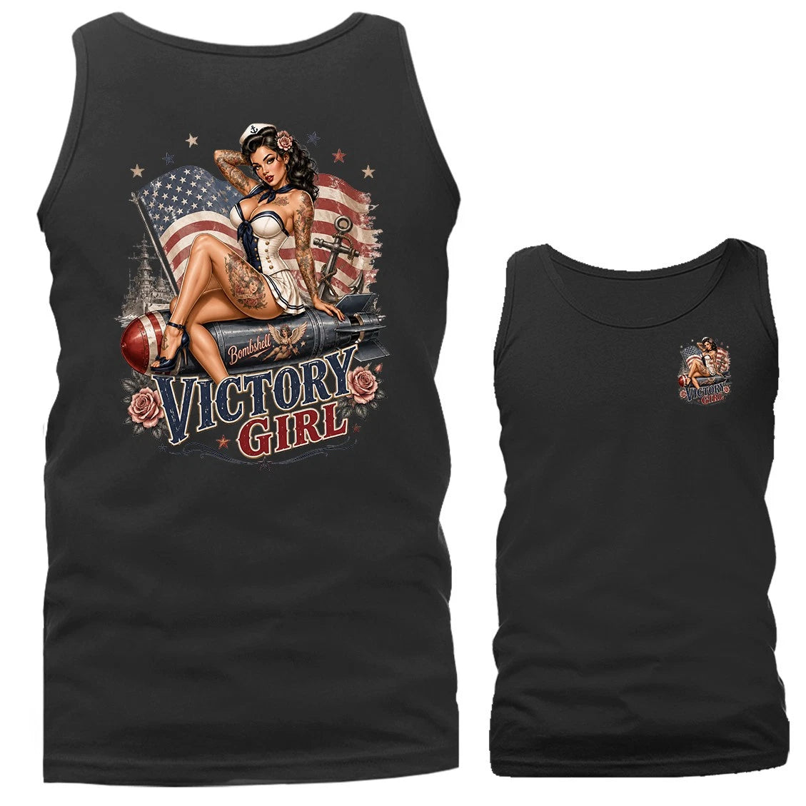 Victory Girl Navy Woman American Flag Military Veteran Tank Top