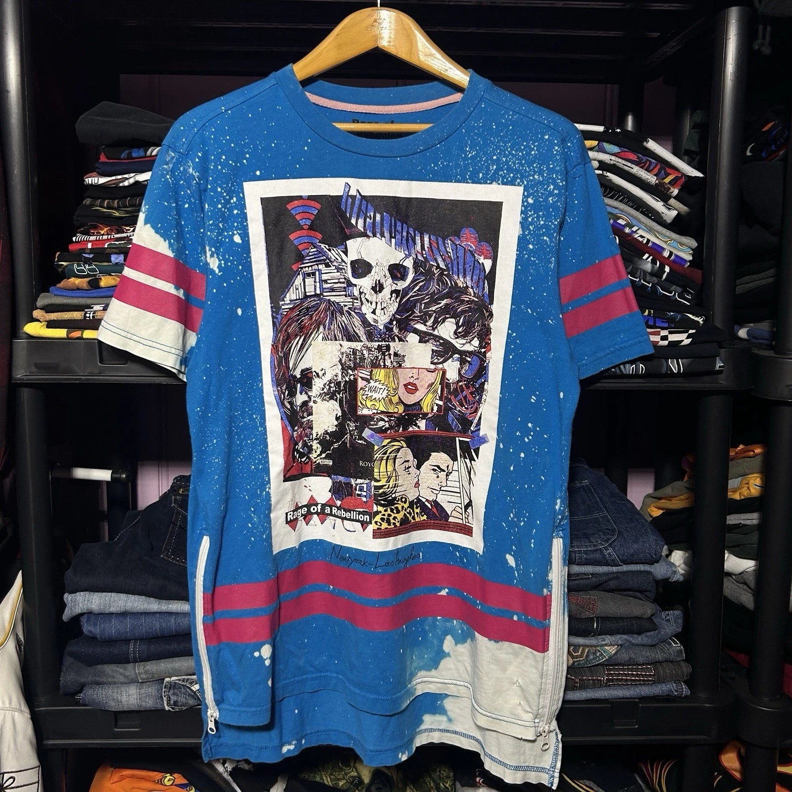 Rage Of A Rebellion Skull Comic Streetwear Style Graphic T-Shirt M