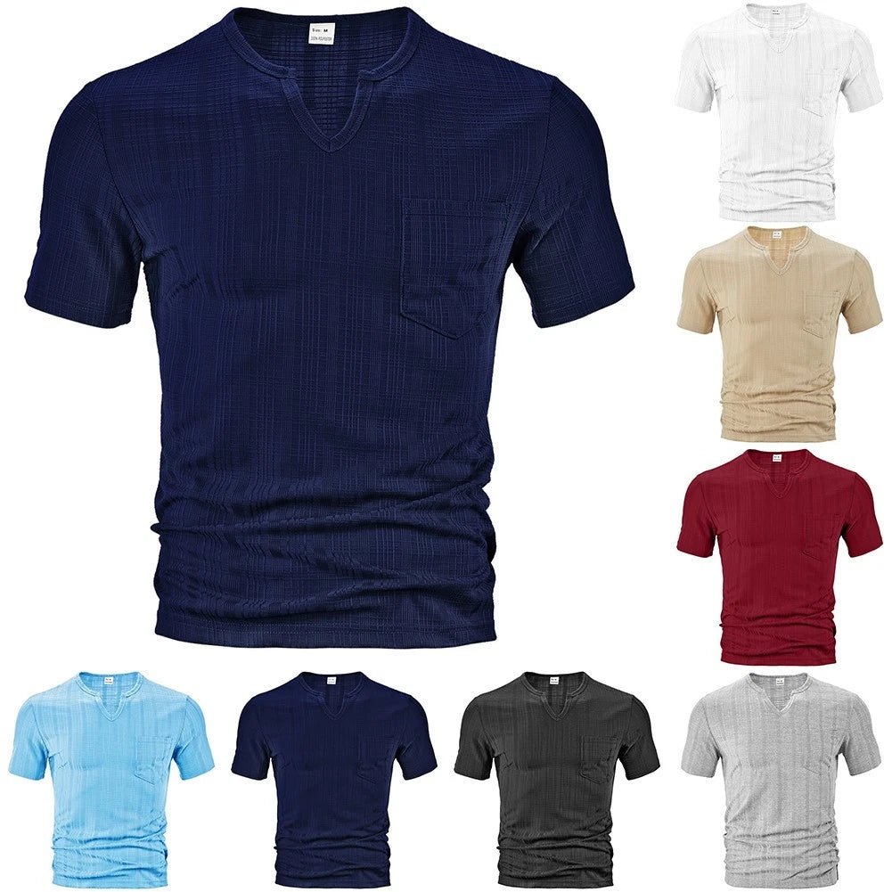 Mens V Neck T-Shirt Casual Wear Style Polyester Fabric Short Sleeve Style