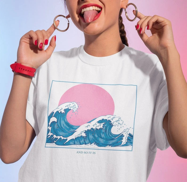 And So It Is Hokusai Wave Aesthetic T shirt, Japanese Wave  Summer Unisex Tee