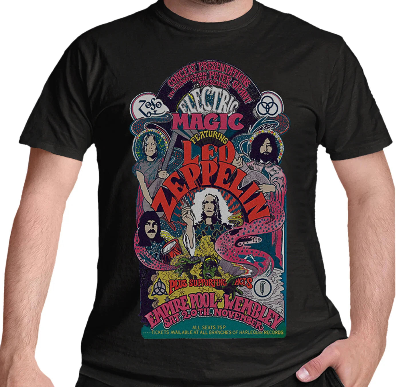 Official Led Zeppelin T Shirt Electric Magic Rock Colour Logo Black New S to 2XL