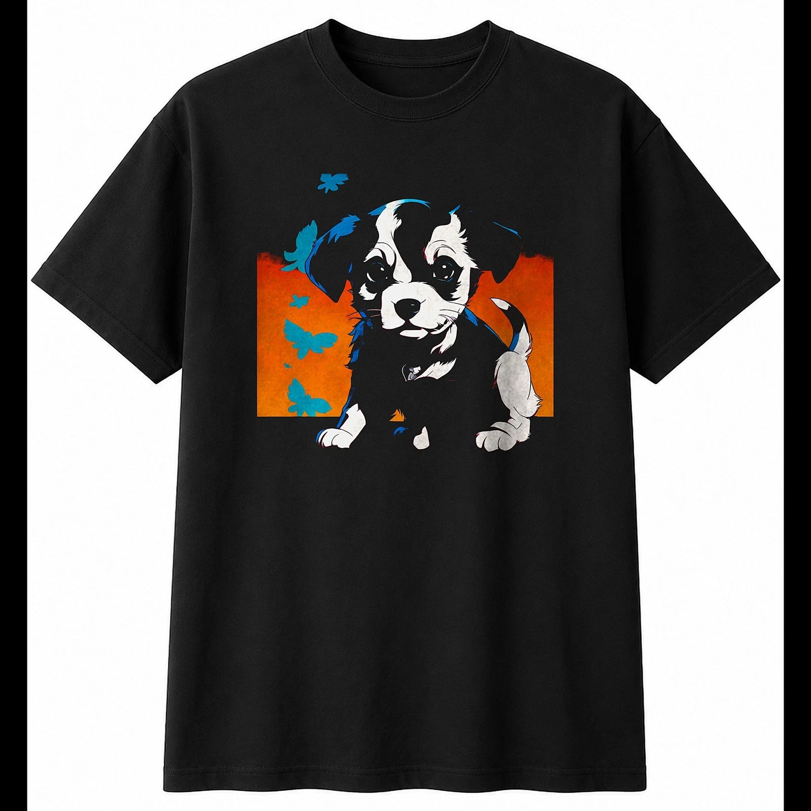 Anime Puppy Dog Mens T-Shirt Black 100% Cotton Kawaii Birthday