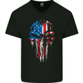 USA Flag Skull Gym MMA Biker America Mens V-Neck Cotton T-Shirt