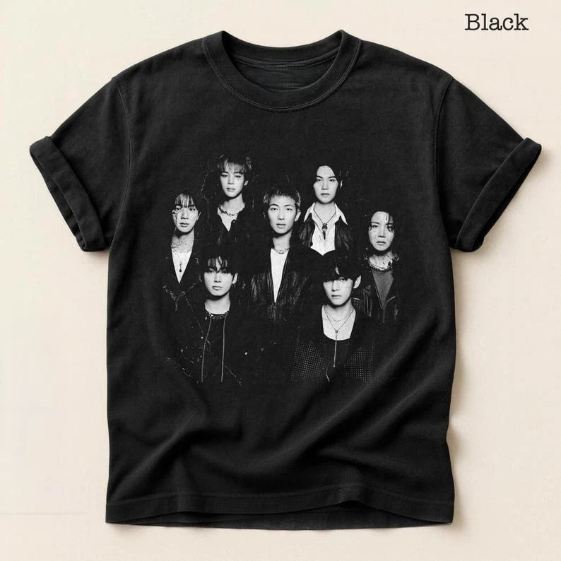 Retro BTS Black And White Member Portrait Graphic T shirt