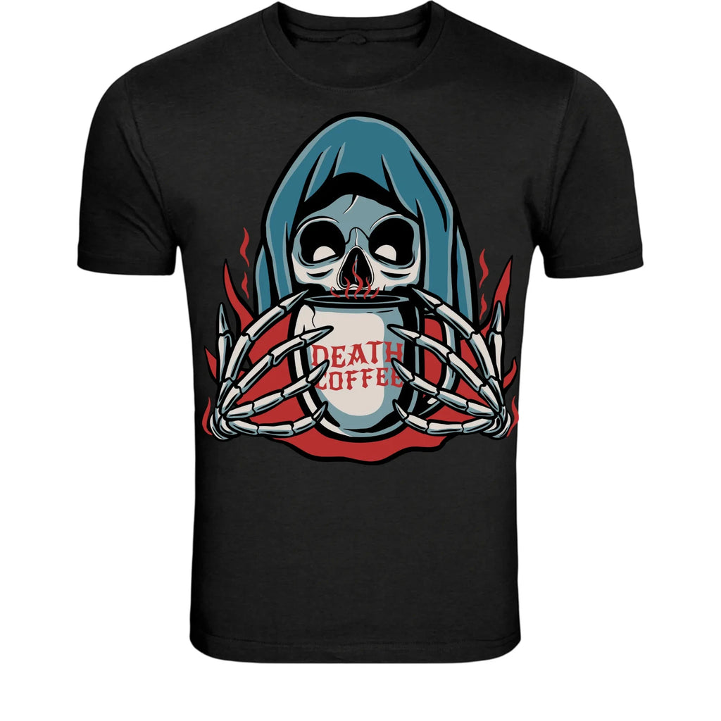 Death Coffee Grim Reaper T-Shirt - Dark Humor Coffee Graphic Tee
