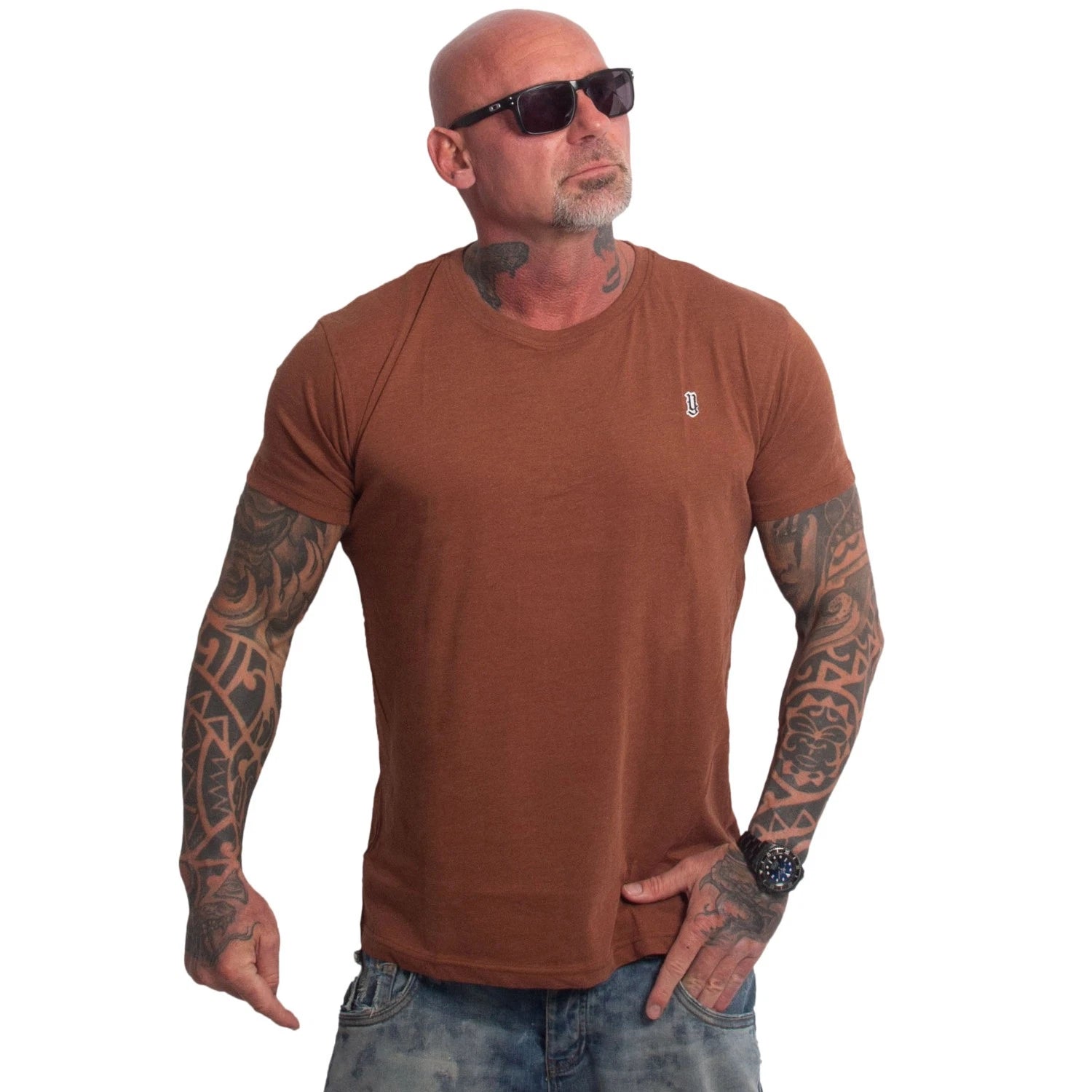 New Yakuza Men's Plain Regular Basic T-Shirt - Brown
