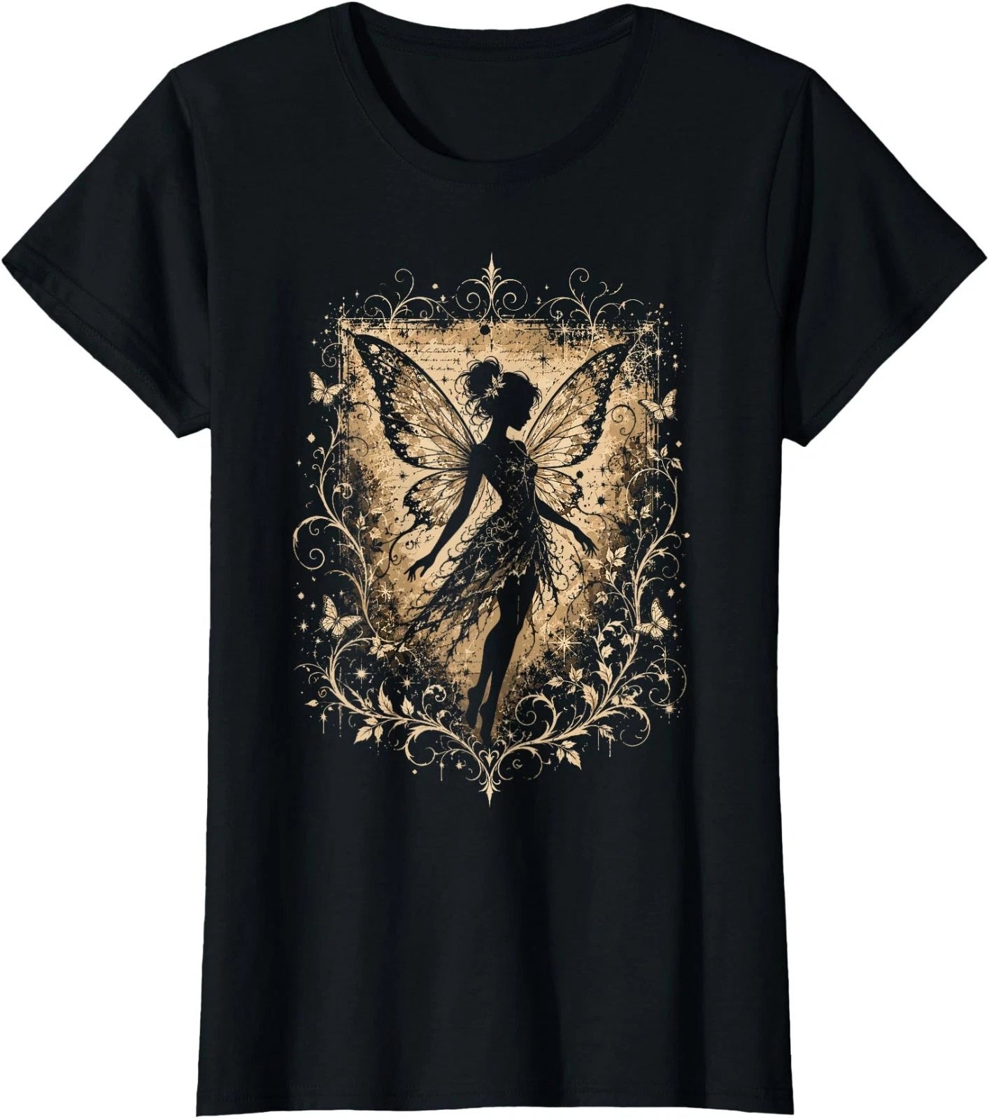 Fairy Silhouette Vintage Magical Wings Fantasy Pixie Art T-Shirt