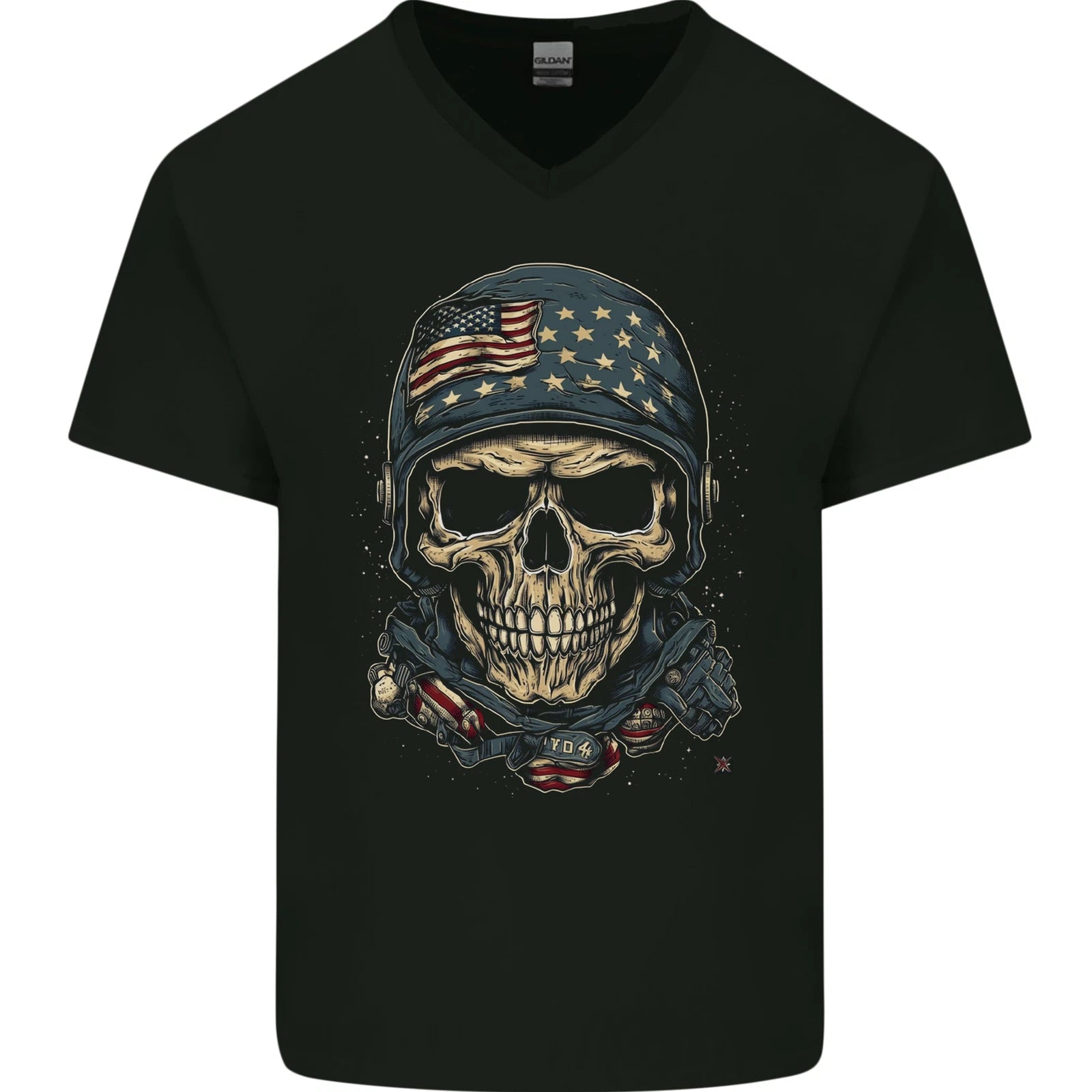 American Skull USA Mens V-Neck Cotton T-Shirt