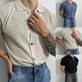 Men's Knitted Short Sleeve Slim Fit T Shirt Casual Streetwear Lapel Design