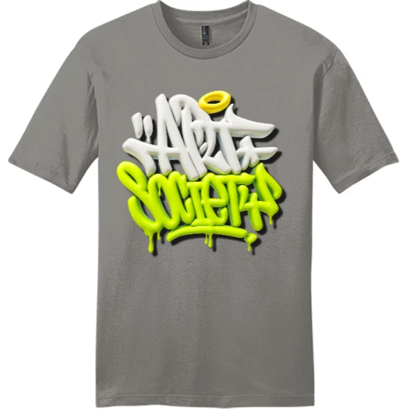 NEW Art Society 3D GRAFFITI BLACK/GREEN Tee Shirt GREY SMALL-4XLARGE MADE IN USA