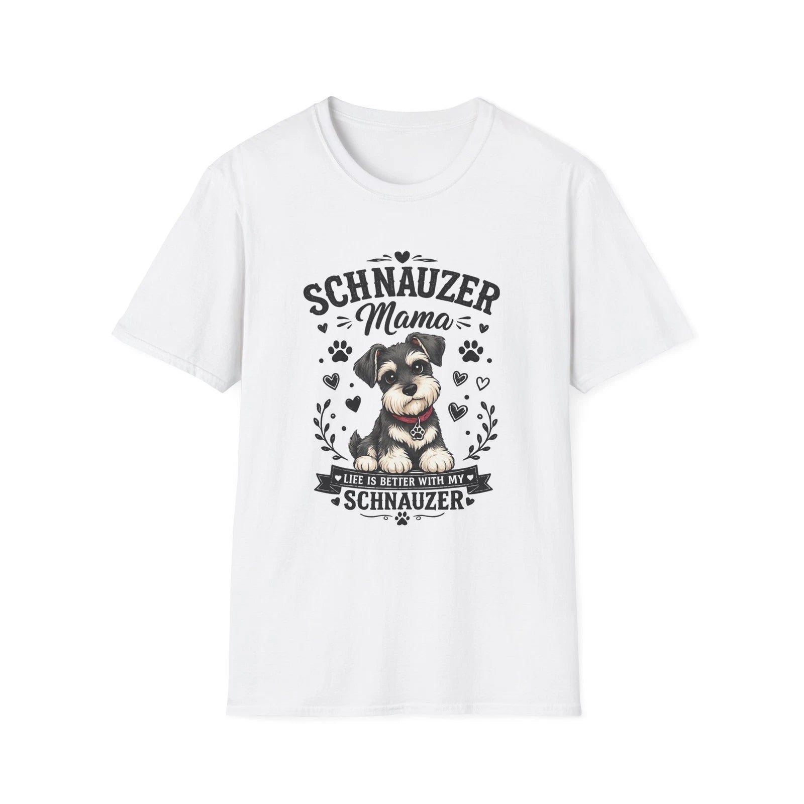 Schnauzer Mama T-Shirt | Cute Schnauzer Portrait, Paw Print Design