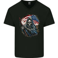 Grim Reaper USA Flag America Skull Mens V-Neck Cotton T-Shirt