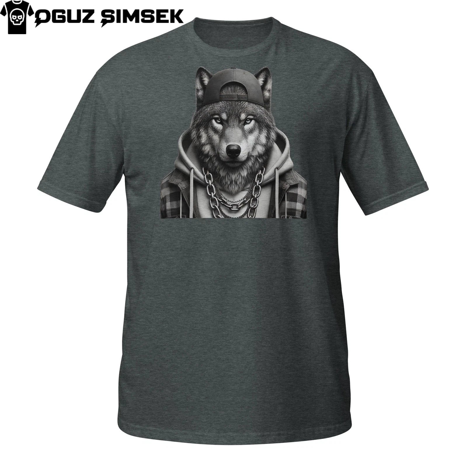Streetwear Wolf T-Shirt – Monochrome Urban Style Graphic Animal Tee