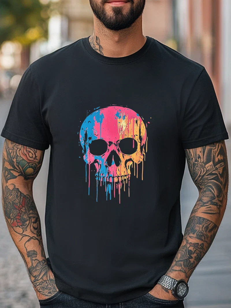 Neon Drip Skull Colorful Graphic Unisex T-Shirt Women Men Trendy Casual Tee