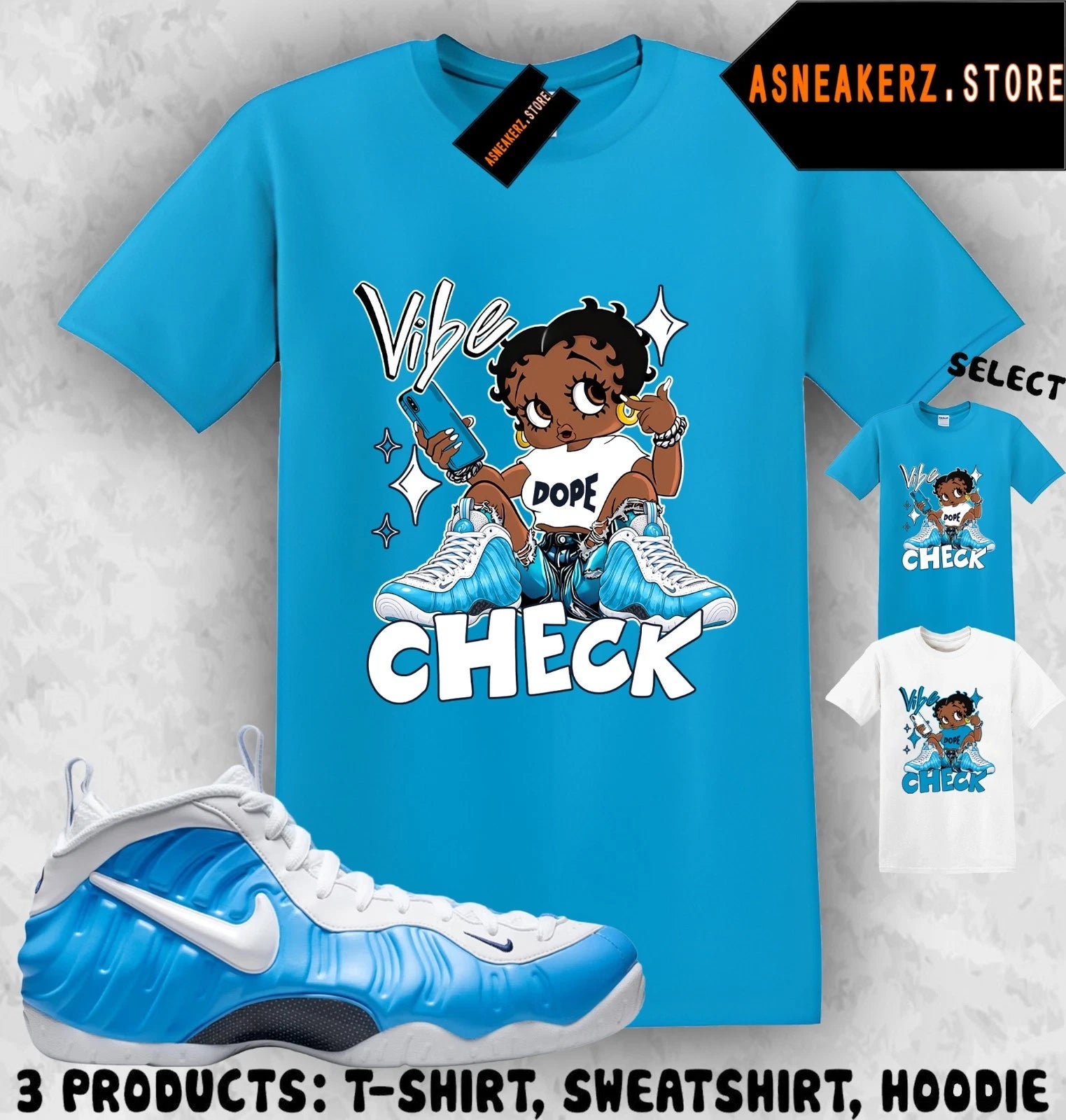 Tee Shirt Matching Foamposite Pro University Blue Match Sneaker Dope Vibe Check