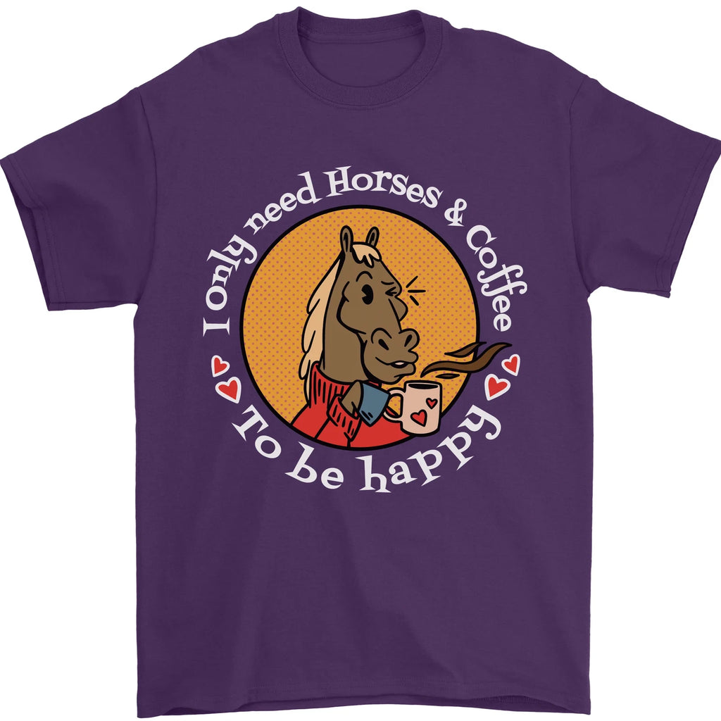 Equestrian I Only Need Horses and Coffee Mens T-Shirt 100% Cotton