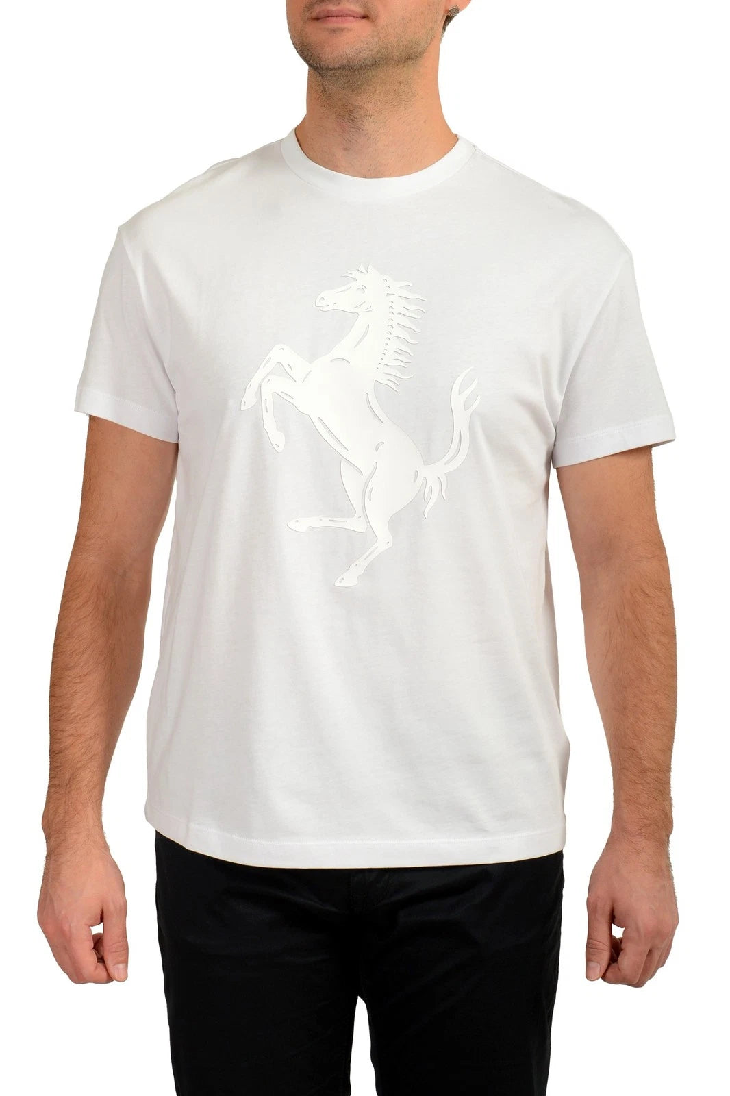 Scuderia Ferrari Men's Organic Jersey White Horse Crewneck Short Sleeve T-Shirt
