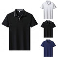 Men's Solid V Neck Lapel T Shirt Short Sleeve Contrast Trim for Work Casual