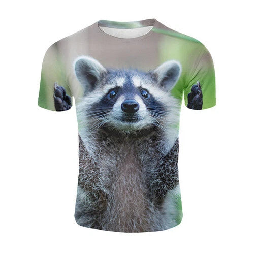 Animal Cute Raccoon Casual Women Men T Shirt 3D Print Short Sleeve Tee Top