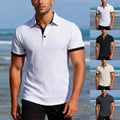 Button Collar Short Sleeve Jacquard T Shirt Men's Slim Fit Casual Top Style