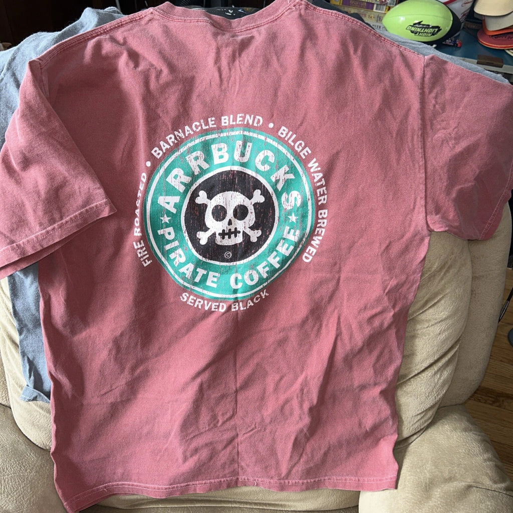 Arrbucks Pirate Coffee Cayman Islands Red Unisex T-shirt size L