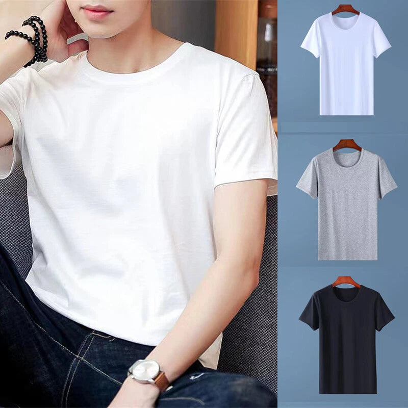 Men's Solid Color Basic Short Sleeve T-shirt V-Neck Loose Top Undershirt Casual