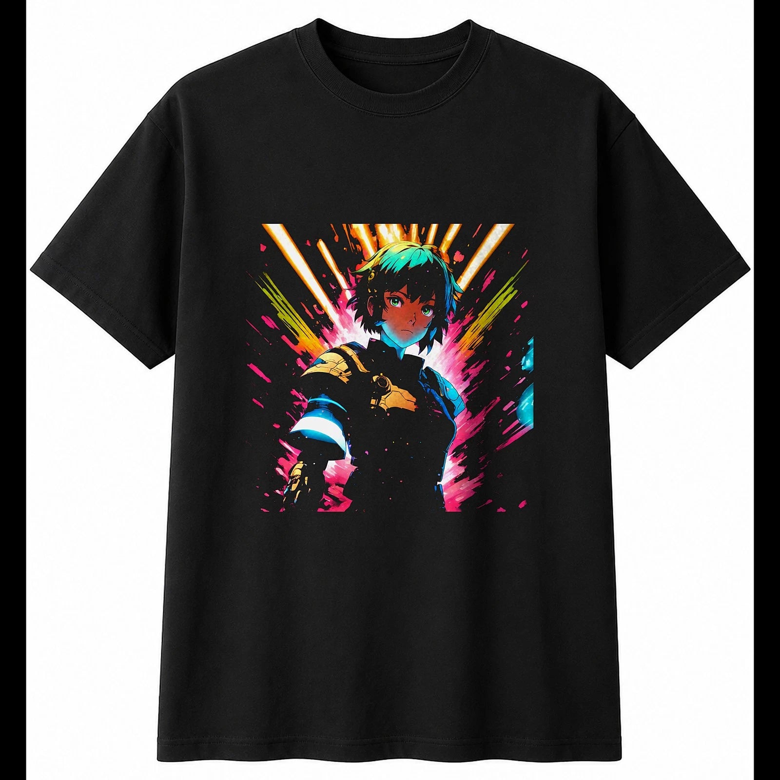 Anime Chick Glowing Chicken Cute Mens T-Shirt Black 100% Cotton Kawaii Printed