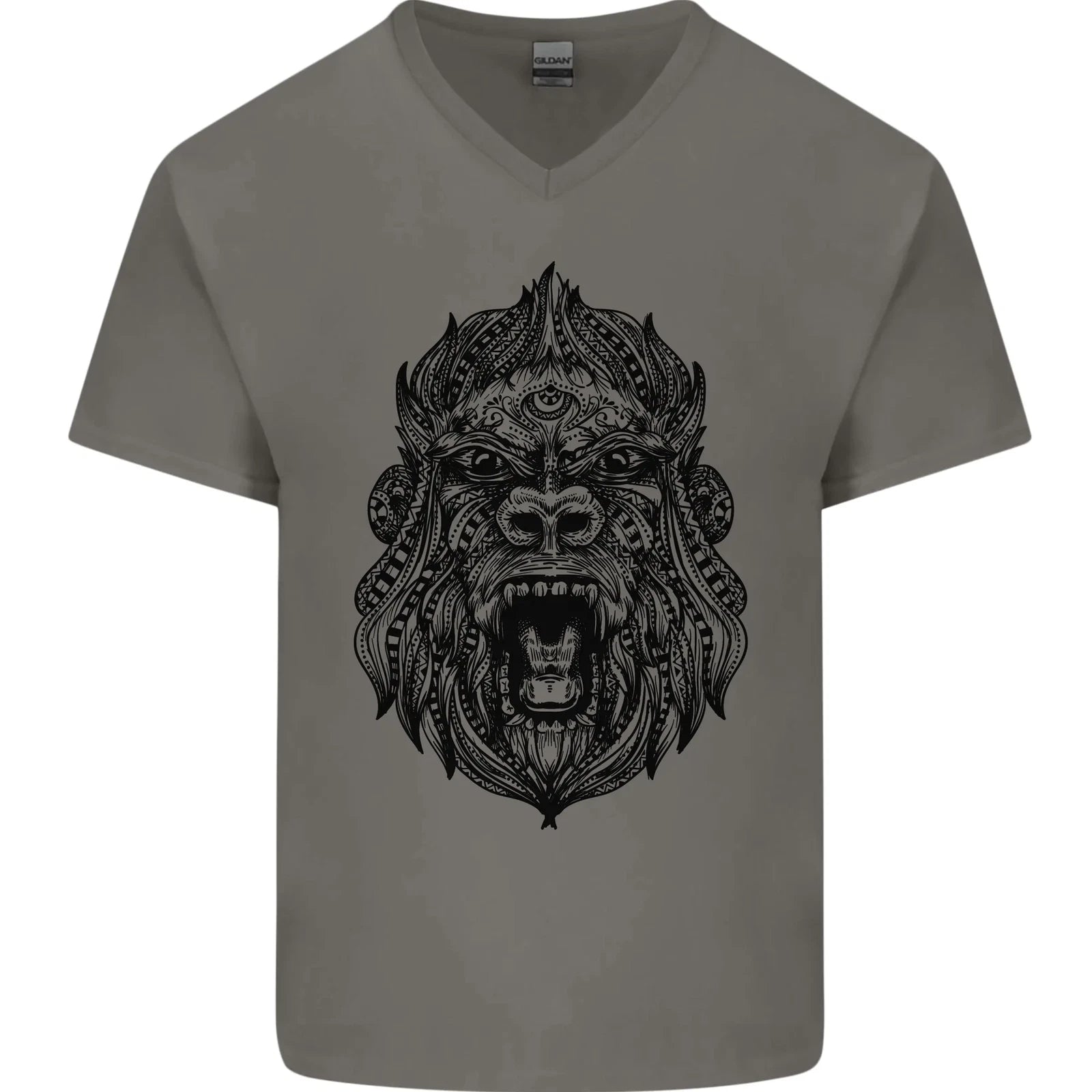 Mandala Art Ape Mens V-Neck Cotton T-Shirt
