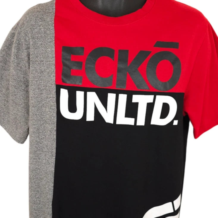 Ecko Unltd T Shirt Mens Size Large Red Gray Black Colorblock Streetwear