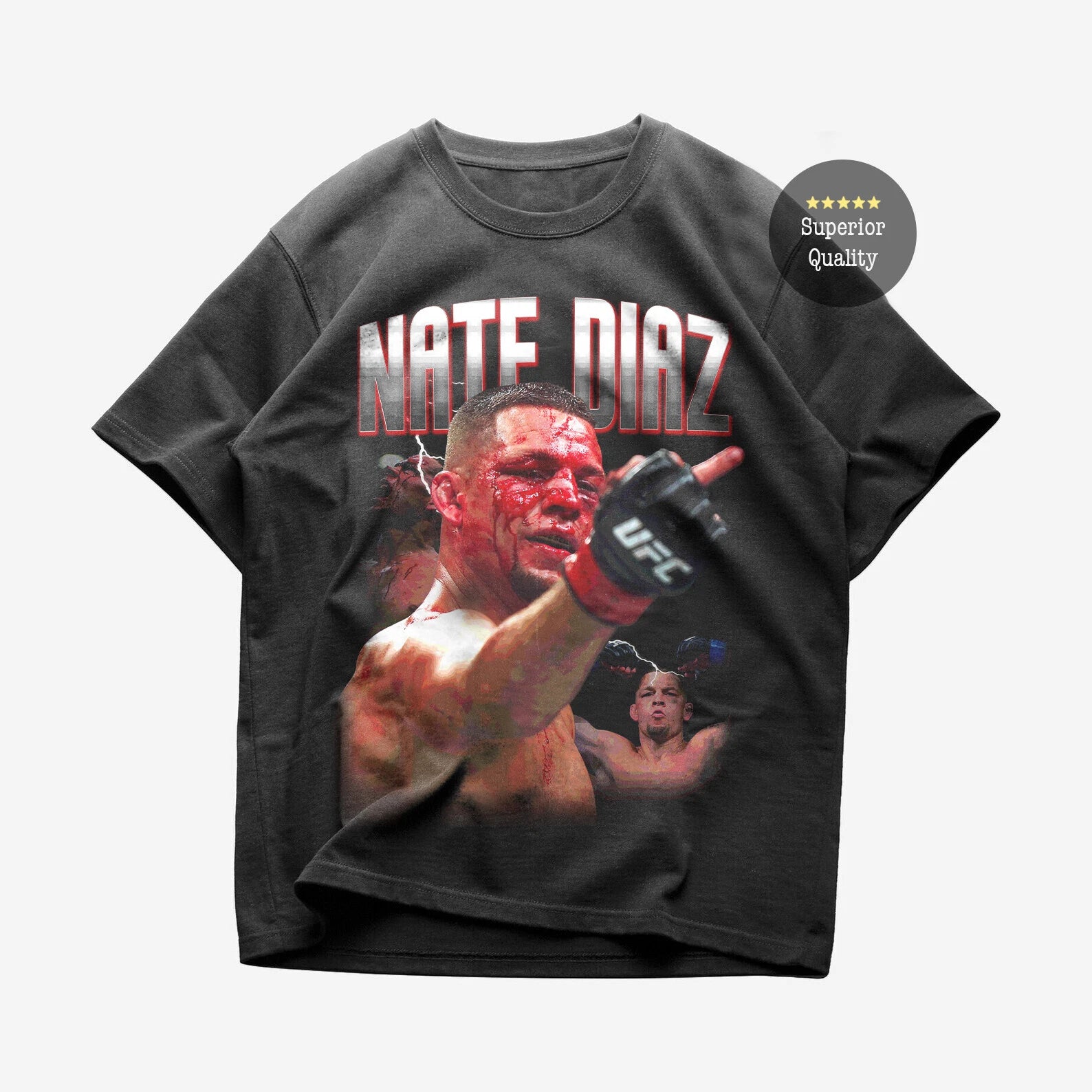 Nate Diaz T-Shirt - MMA Fighter Collectible - Nate Diaz Black Tee Middle Finger