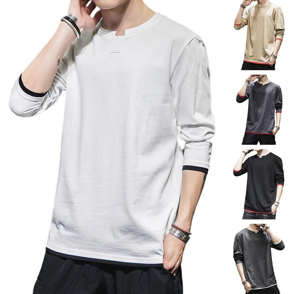 Men Sweatshirt Unicolor Round Neck Long Sleeve Streetwear Casual Shirt