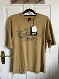 STWD Men's Oversized Graphic T-Shirt - Mustard/ Tan Washed Tee, Y2K Streetwear