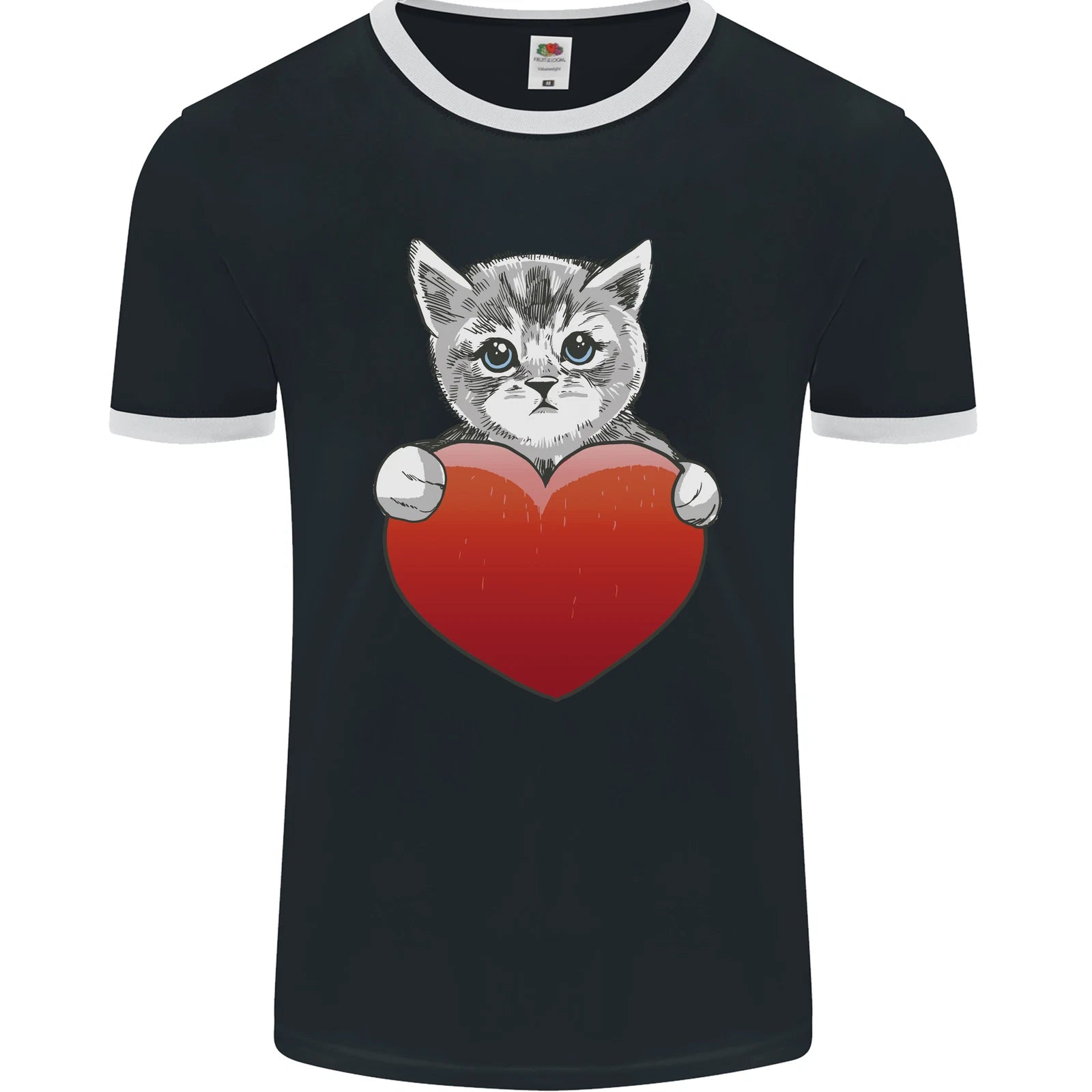 A Cute Cat With a Heart Love Valentines Day Mens Ringer T-Shirt FotL