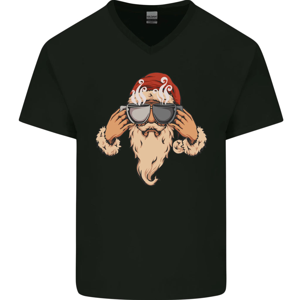 Santa Claus Coffee Funny Christmas Mens V-Neck Cotton T-Shirt