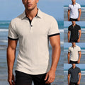 Jacquard Pattern Short Sleeve T-Shirt Slim Fit for Men Button Collar Top