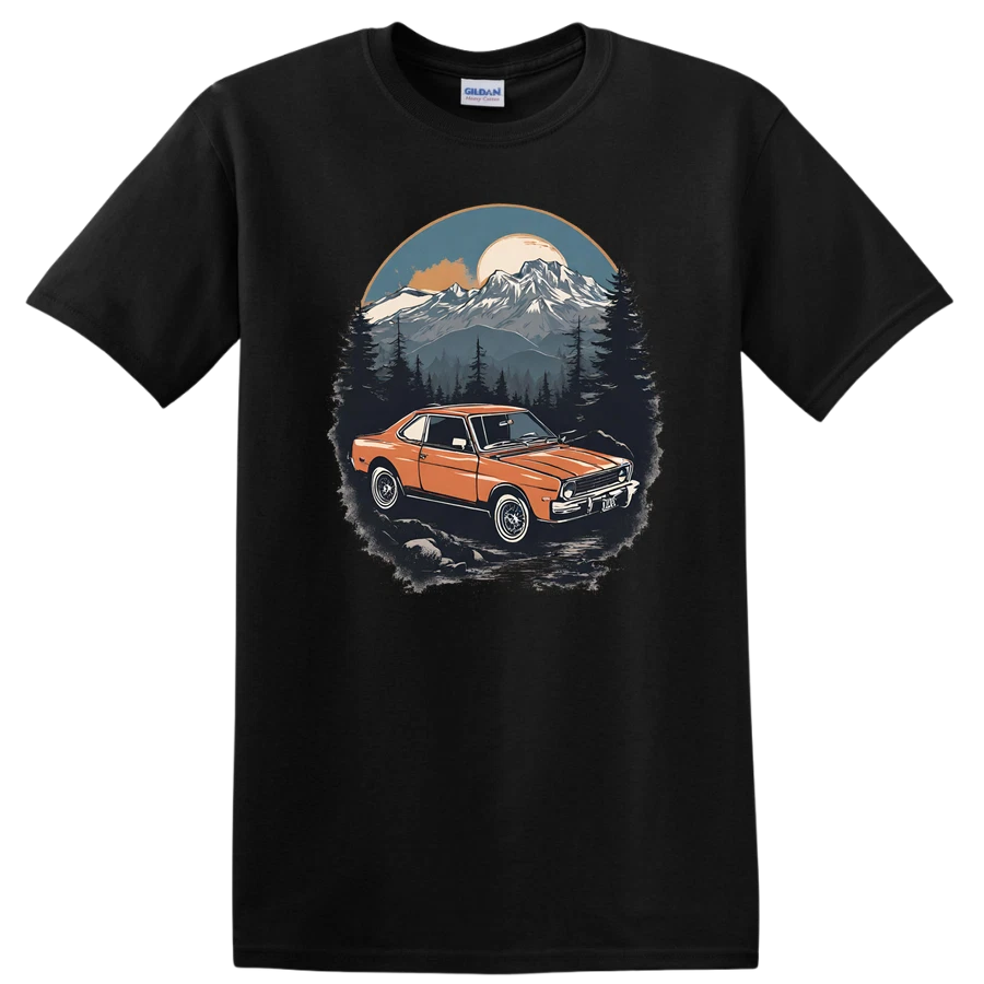 Retro Mountain Car T Shirt Adventure Vintage Orange Car Tee Outdoor Scenic
