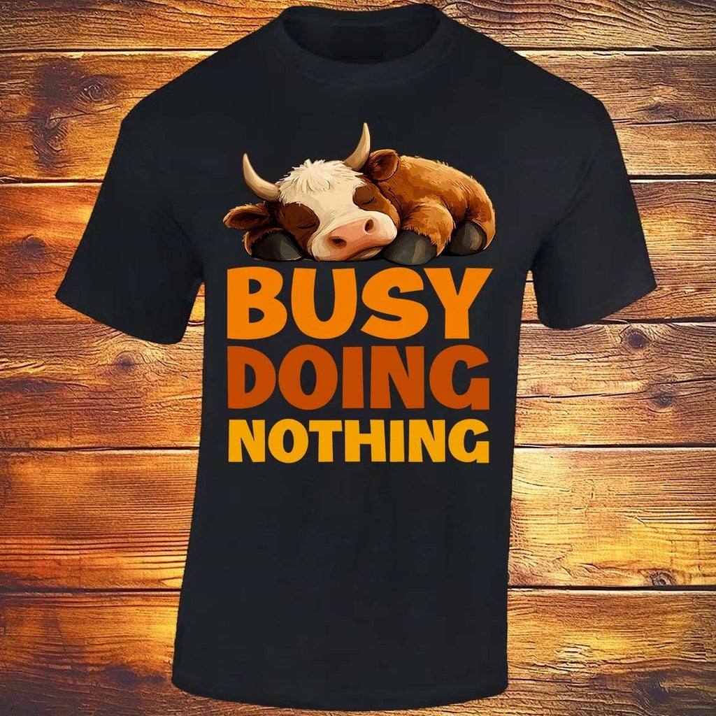 Busy Doing Nothing, Black T-shirt, Sleeping Cow, Rest, Lazy, Relaxed, Funny Gift