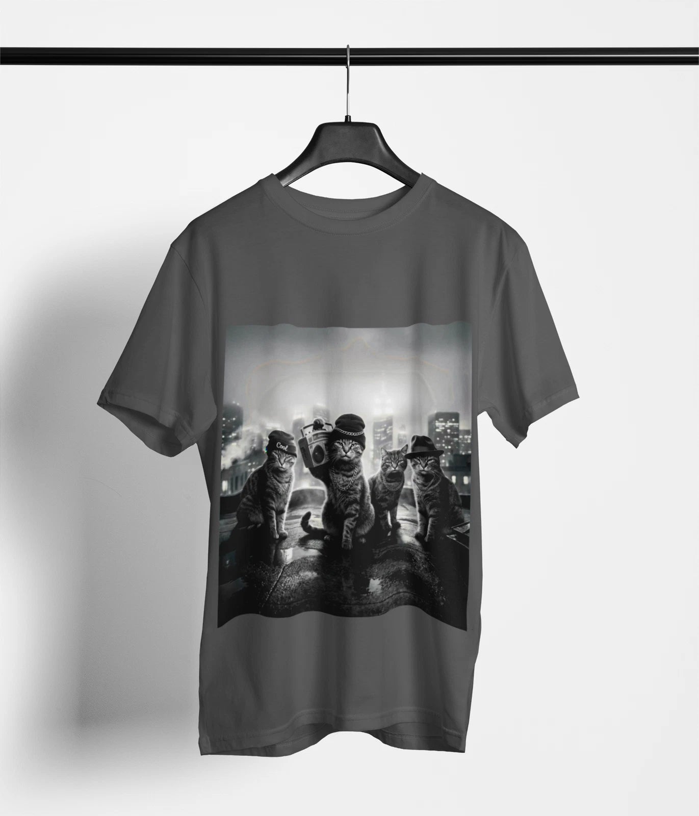 City Night Cats T-Shirt | Noir Urban Cat Crew, Streetlight Silhouette