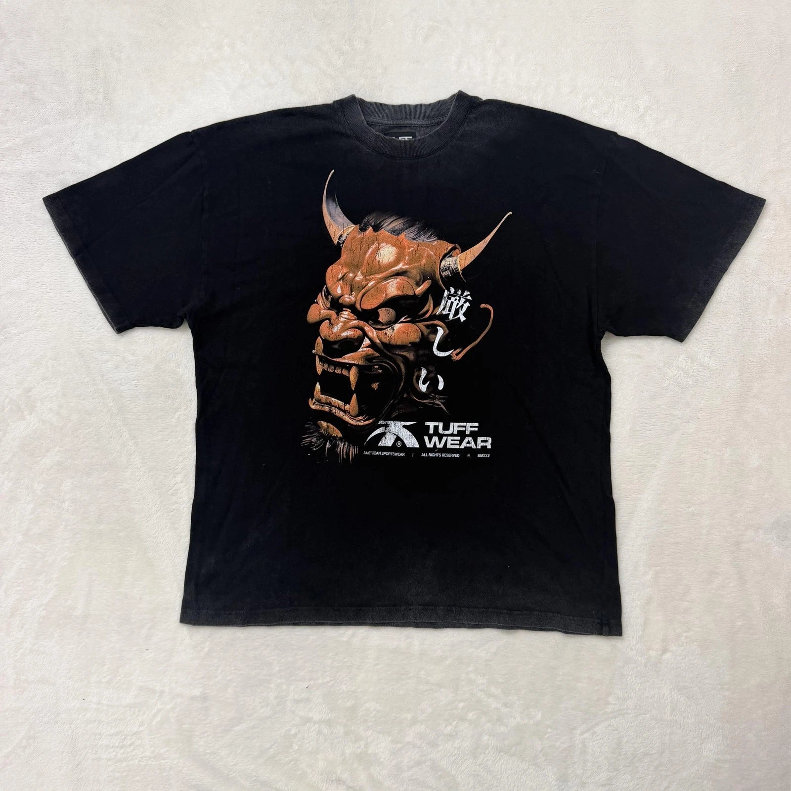 TUFF Gear Shirt Mens XL Black Short Sleeve Japanese Demon Graphic Streetwear Tee