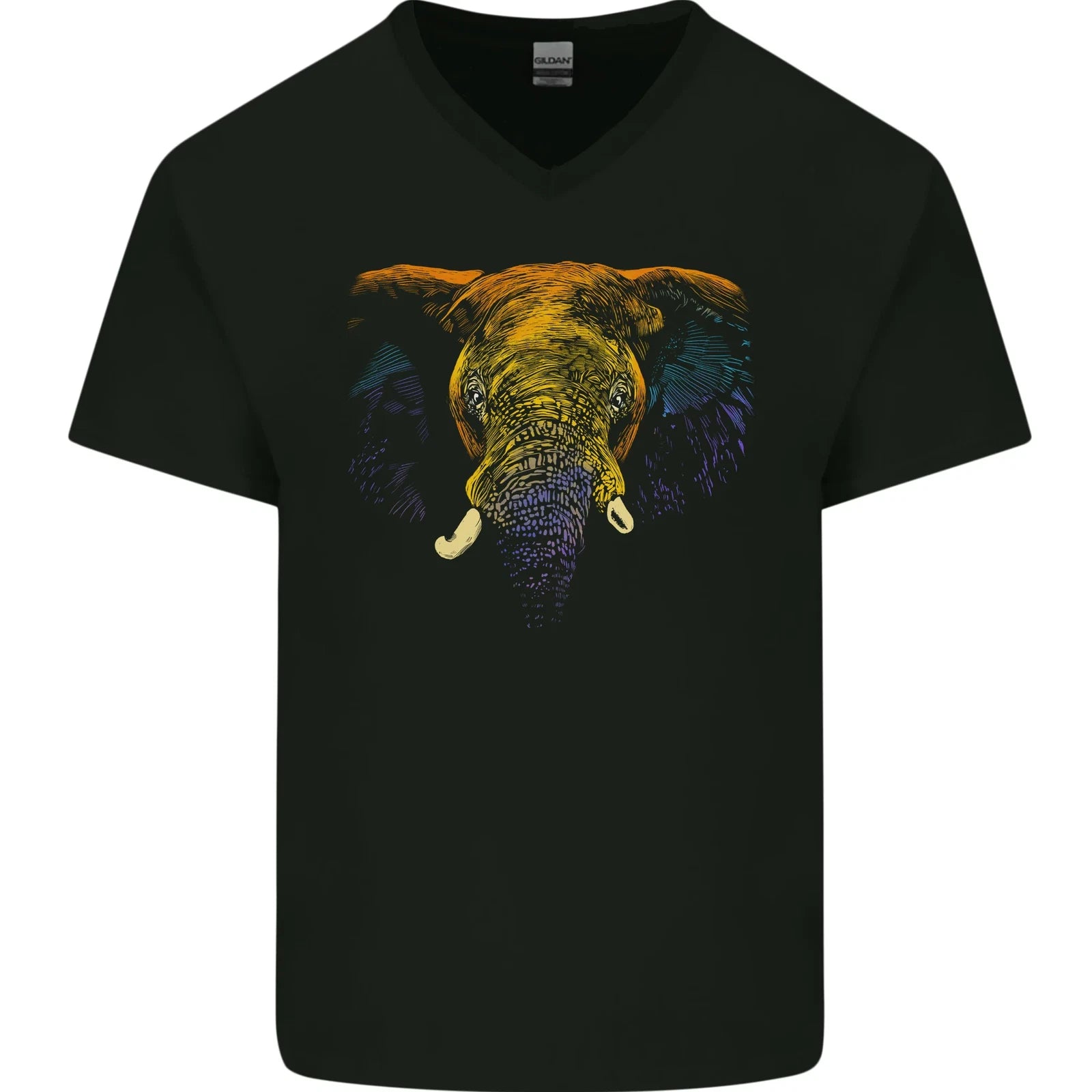 A Colourful Elephant Mens V-Neck Cotton T-Shirt