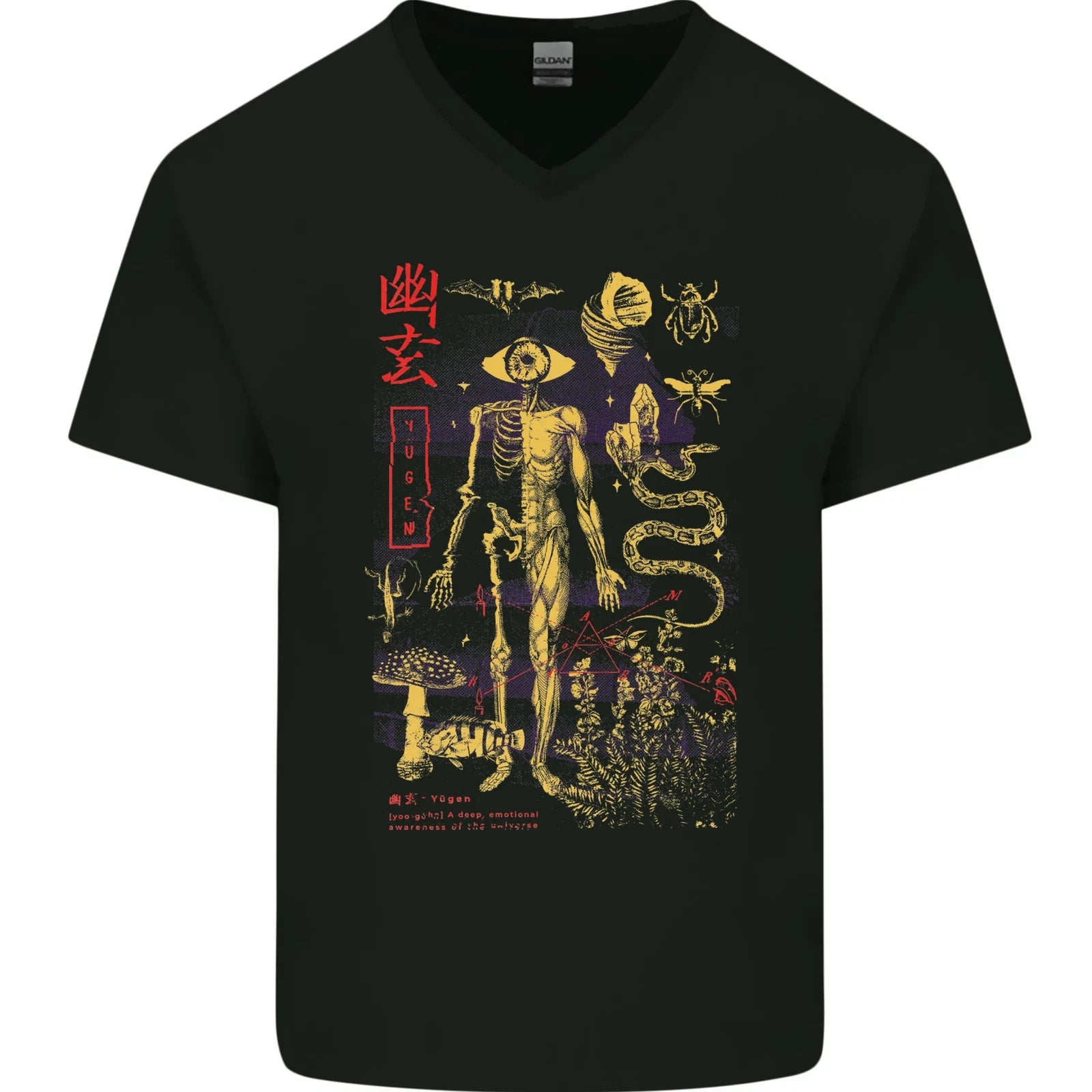 Yugen Obscure Design Mens V-Neck Cotton T-Shirt
