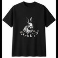 Botanical Netherland Dwarf Rabbit with Mushrooms Cute Mens T-Shirt Black