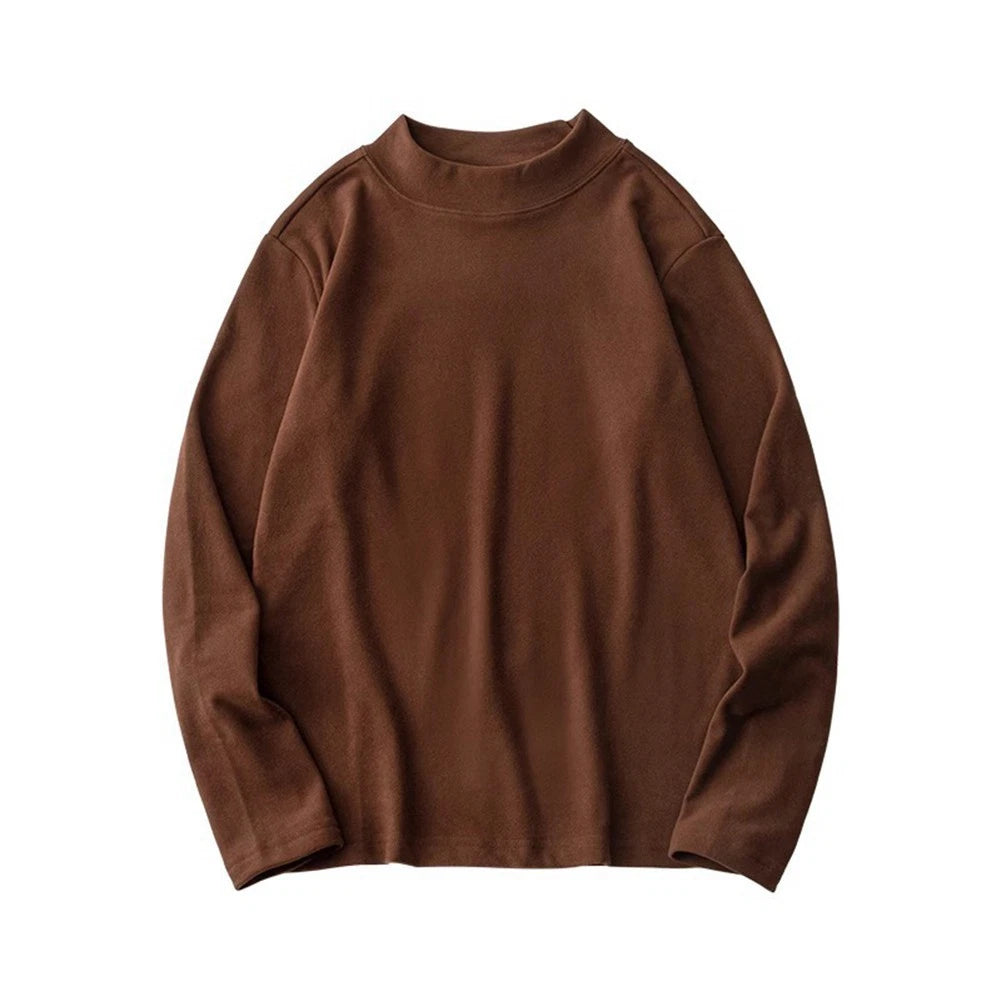 Mens Turtleneck Tee Casual Solid Shirt Half Turtleneck Long Sleeve Solid Color