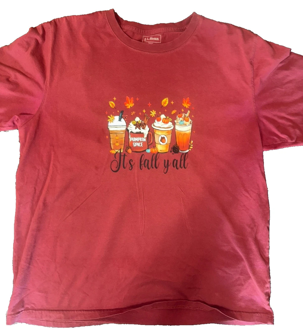 "It’s Fall Y’all" Tee – Size L Pumpkin Spice Graphic