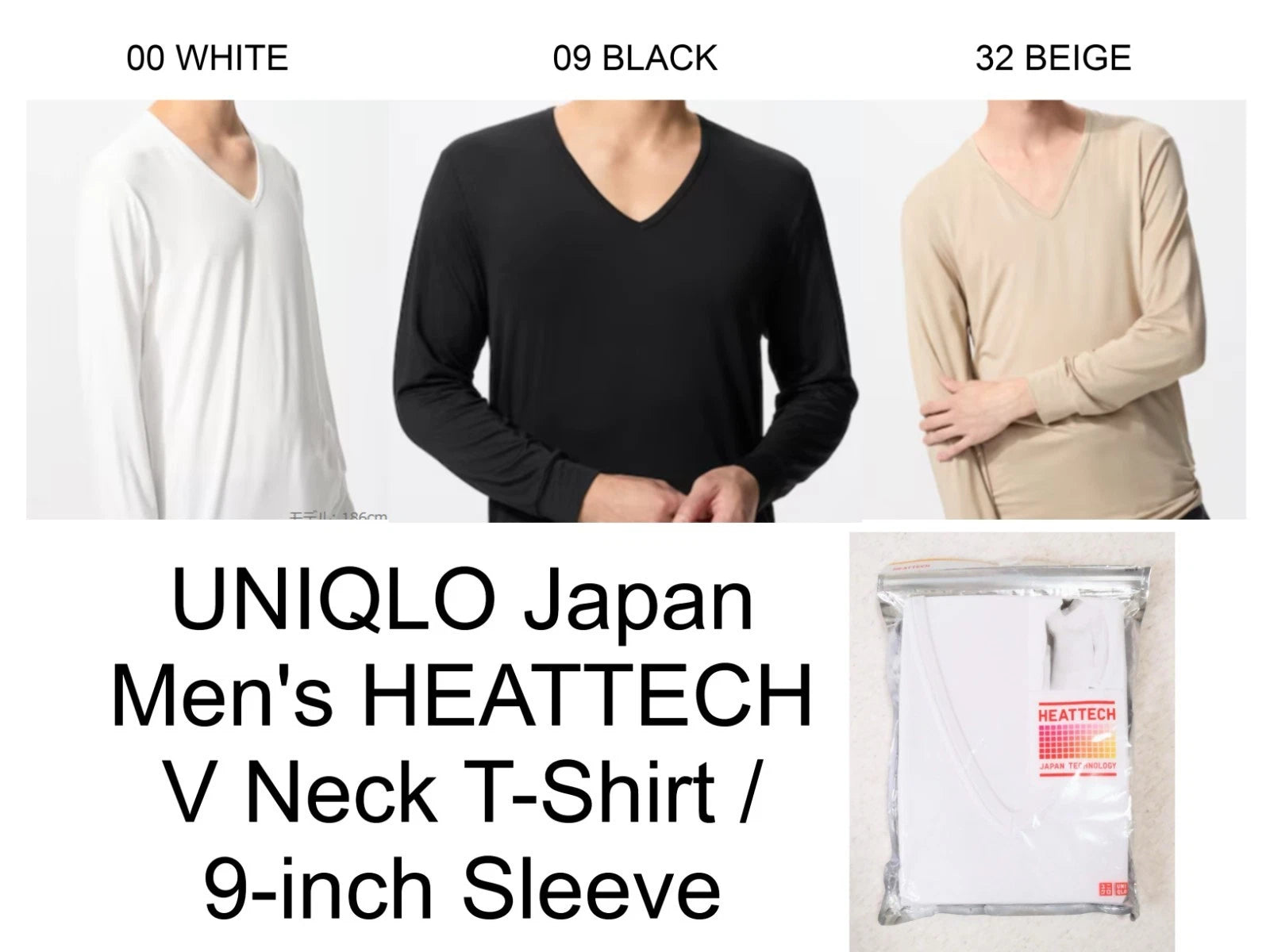 UNIQLO Japan Men's HEATTECH V Neck T-Shirt / 9-inch Sleeve Warm High-performance